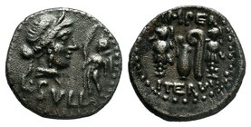 L. Cornelius Sulla Felix, Denarius, Mint moving with Sulla, 84-83 BC; AR. Head of Venus r., wearing diadem; on r., Cupid holding palm-branch; below, L...