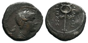 Q. Cassius Longinus. Denarius. Rome, 69 BC. Obv: Female bust right, uncertain symbol behind. Rx: Caduceus between M PLAETORI on right and CEST EX S.C....