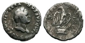 Vespasian. AD 69-79. AR Denarius. Rome mint. Struck AD 76. Laureate head right / COS VII across field, eagle standing facing, head left, wings spread,...
