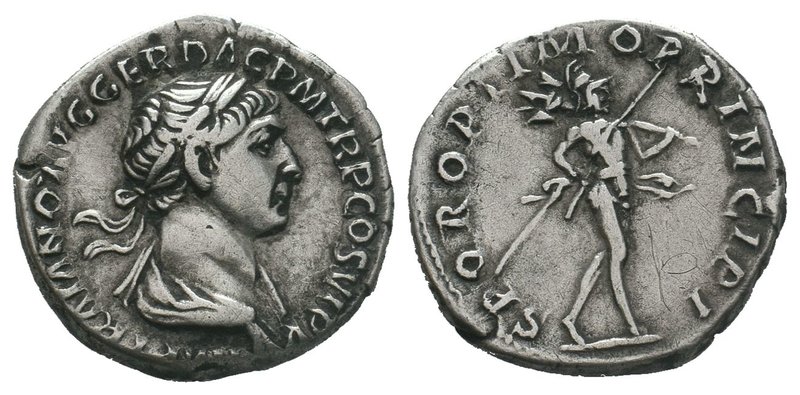 Trajan AD 98-117. Rome. Ar Denarius. IMP TRAIANO AVG GER DAC P M TR P COS VI P P...