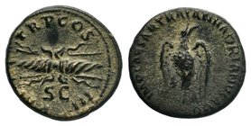 Hadrian, 117-138. Quadrans. Rome, 121-122. IMP CAESAR TRAIAN HADRIANVS AVG Eagle, with spread wings, standing right, his head turned to left. Rev. P M...