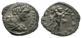 Geta, as Caesar, 198-209. Denarius. Laodicea ad Mare, 203. P SEPTIMIVS GETA CAES Bare-headed and draped bust of Geta to right. Rev. MARTI VICTORI Helm...