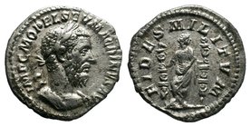 Macrinus. Silver Denarius, AD 217-218. Rome. IMP C M OPEL SEV MACRINVS AVG, laureate, draped and cuirassed bust of Macrinus right. Reverse FIDES MILIT...