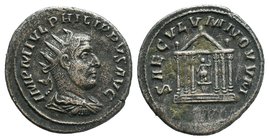 Philip II, as Caesar, AR Antoninianus. Antioch, AD 247-248. IMP M IVL PHILIPPVS AVG, radiate, draped, and cuirassed bust right, seen from behind / SAE...
