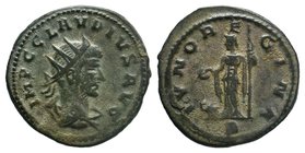 Claudius II Gothicus. (AD 266-270). AE Antoninianus. Antioch, IMP C CLAVDIVS AVG, Radiate, draped and cuirassed bust right / IVNO REGINA / ., Juno sta...