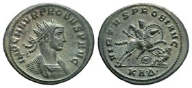 Probus, 276 – 282 AD. IMP M AVR PROBVS PF AVG Cuirassed bust right, Rev. VIRTVS PROBI AVG The Emperor on prancing horse r., holding shield and spearin...