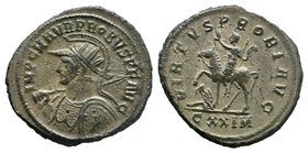 PROBUS (276-282). Antoninianus. Cyzicus. Obv: IMP C M AVR PROBVS P F AVG. Radiate, helmeted and cuirassed bust left, holding spear and shield decorate...