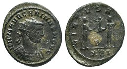 Carinus, as Caesar, 282-283. Antoninianus, Siscia. IMP M AVR CARINVS NOB C Radiate and cuirassed bust of Carinus to right, seen from behind. Rev. VIRT...