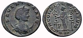 Severina. AD. 270-275. Æ Antonininaus. Siscia mint. SEVERINAE AVG. Diademed and draped bust right on crescent / CONCORDIA MILITVM/ XXI. Concordia stan...