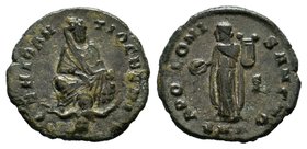 Time of Maximinus II Æ16. 'Persecution Issue'. Antioch, AD 310-313. GENIO ANTIOCHENI, Tyche seated facing, river-god Orontes swimming below / APOLLONI...