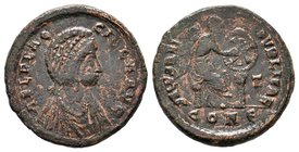 Aelia Flaccilla, Augusta, 379-386/8. Follis, Constantinople, 379-383. AEL FLACILLA AVG Diademed and draped bust of Aelia Flacilla to right. Rev. SALVS...