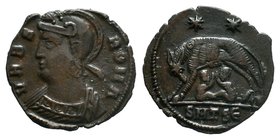 City Commemorative. A.D. 330-354. AE 3. Thessalonica mint, A.D. 330-333. VRBS ROMA, crested and helmeted bust of Roma left wearing imperial mantle / s...