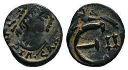 Justinian I, AE Pentanummium, Carthage. DN IVSTINIANVS PP AVG, pearl diademed, draped, cuirassed bust right / Large Epsilon, II to right. SB 273, DOC ...