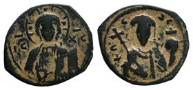 Alexius I, AE Tetarteron, Thessalonica, 1081-1118 AD. IC-XC to left and right of nimbate bust of Christ facing, holding book of gospels and raising ri...