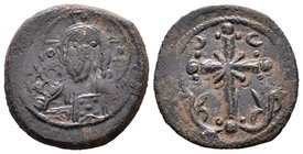 Anonymous (attributed to Michael VII), AE Follis, Class H, 1081-1092. IC-XC across fields, bust of Christ facing, wearing nimbus cross, holding book o...