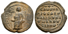 Lead Seal of Samouel Alousianos, Proedros and Dux (11th cent.) Obverse: The Virgin Mary seatted on throne, en face, full-lenght, nimbate, wearing mand...