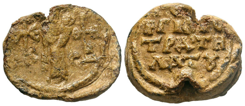 Lead seal of Sergiou stratelatou (7th cent.) Diam.: mm Weight: gr. Condition: F/...