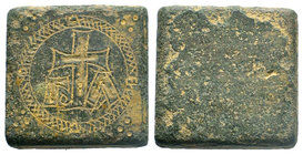 A square bronze coin weight for one uncia (ca 5th/7th cent.) Diamensions: 24 mm Weight: 25.11 gr. Condition: EF. Circa 5th-7th century. Weight of 1 Ou...