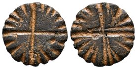 A round bronze coin weight for 1 nomisma (solidus) (ca 5th/7th cent.) Weight of 1 Nomisma (Bronze, 20 mm, 3.97 gr), a uniface coin-shaped commercial w...