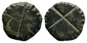 A round bronze coin weight for 1 nomisma (solidus) (ca 6th/7th cent.) Weight of 1 Nomisma (Bronze, 18 mm, 3.90 gr), a circular coin weight for a solid...