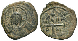 CRUSADERS, Antioch. Tancred. Regent, 1101-03, 1104-12. Æ Follis, Fourth type. Facing bust of Christ Pantokrator / Cross pommetée, pelleted floral deco...
