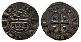 Crusaders, Antioch. Anonymous. 12th-13th centuries. Æ Fractional Denier . Type C1. Antioch mint. + PRIH[C]ЄP(retrograde S), cross pattée; pellets in q...