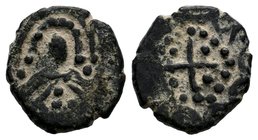 Crusaders, Edessa. Joscelin I de Courtenay or Joscelin II. 1119-1150. Æ Follis . Facing bust of Christ Pantocrator / IЄVSЄΛIИ, cross pattée. Metcalf, ...