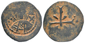 CRUSADERS of Edessa. Follis. ncertain mint, first half of the 12th century. Nimbate bust of Christ facing; in fields IC - XC. Rev. Cross with small pe...