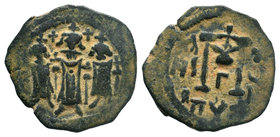 Arab-Byzantine, Anonymous, pseudo-Byzantine Fals, three standing figures type, Album 3501; W 124. 
Diameter: 21mm
Weight: 2.38gr
Condition: Very Fi...