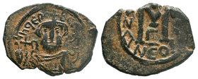 ARAB-BYZANTINE. Pseudo-Byzantine types. Fals , imitating a follis of Constans II, uncertain mint. IҺPЄR BCOΛSSI Crowned and draped bust facing, holdin...