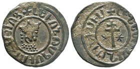 Armenian Kingdom, Cilician Armenia. Hetoum I. 1226-1270. AE kardez . Sis mint. Hetoum seated facing on throne adorned with lions, holding lis-tipped s...