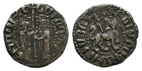 ARMENIA. HETOUM I and Queen ZABEL, 1226-1270.AR Half tram. Queen Zabel and King Hetoum standing facing, holding a long cross between them. Rv. Crowned...