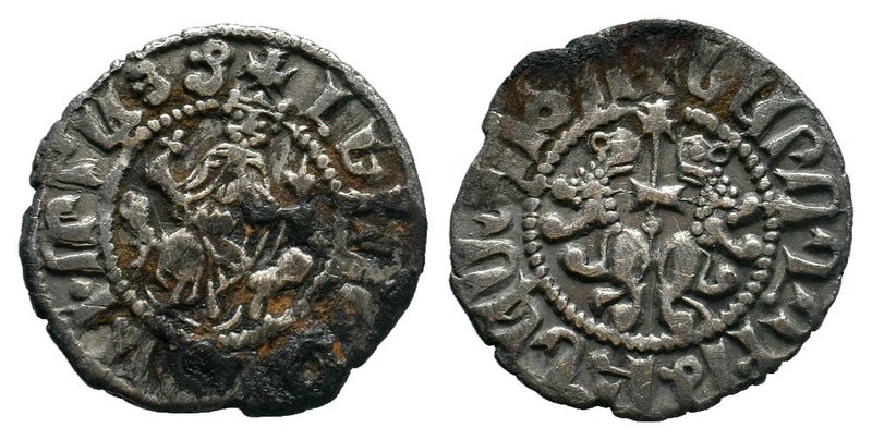 ARMENIA. Levon I. 1198-1219. AR Half Tram . Levon seated on lion throne / Crowne...