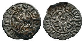 ARMENIA. Levon I. 1198-1219. AR Half Tram . Levon seated on lion throne / Crowned rampant lions with patriarchal cross. Bedoukian 71 var. AC 277 var....