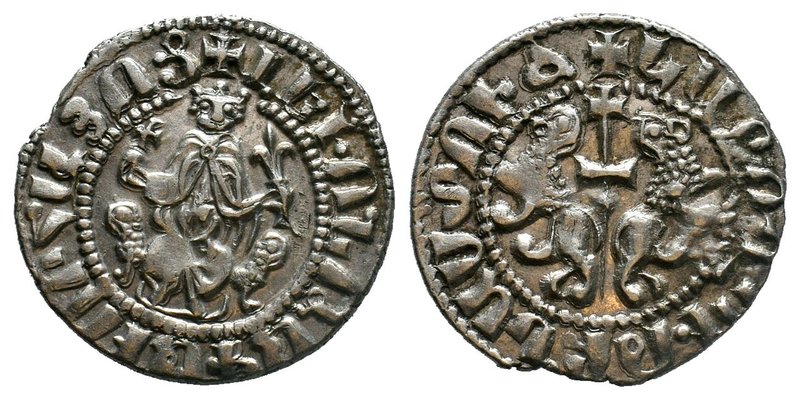 ARMENIA, Cilician Armenia. Royal. Levon I, 1198-1219. AR Tram . Levon seated fac...