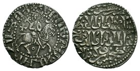SELJUQ OF RUM: Kaykhusraw II, 1236-1245, AR bilingual tram , Sis, AH637, bust right within a circle, surrounded by an Arabic text // 3-line Arabic tex...