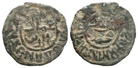 DANISHMENDID: 'Imad al-Din Dhu'l-Nun, 1142-1175, AE dirham , NM & ND, royal inscriptions only, bilingual in Arabic & Greek on both sides, margins part...