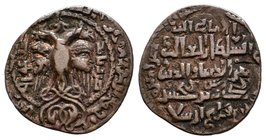 Artuqids of Hisn Kayfa and Amid. Nasir al-Din Mahmud. AH 597-619/AD 1200-1222. Æ Dirham . Amid mint. Dated AH 614 (AD 1211/2). Double-headed eagle dis...
