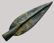 Iron Age, c. 1200 - 690 B.C. Biblade Bronze arrowhead, Cyprus, c. 1200 - 700 B.C., length 47mm, Lavely Green Patina on , Excellent Condition!
Provena...