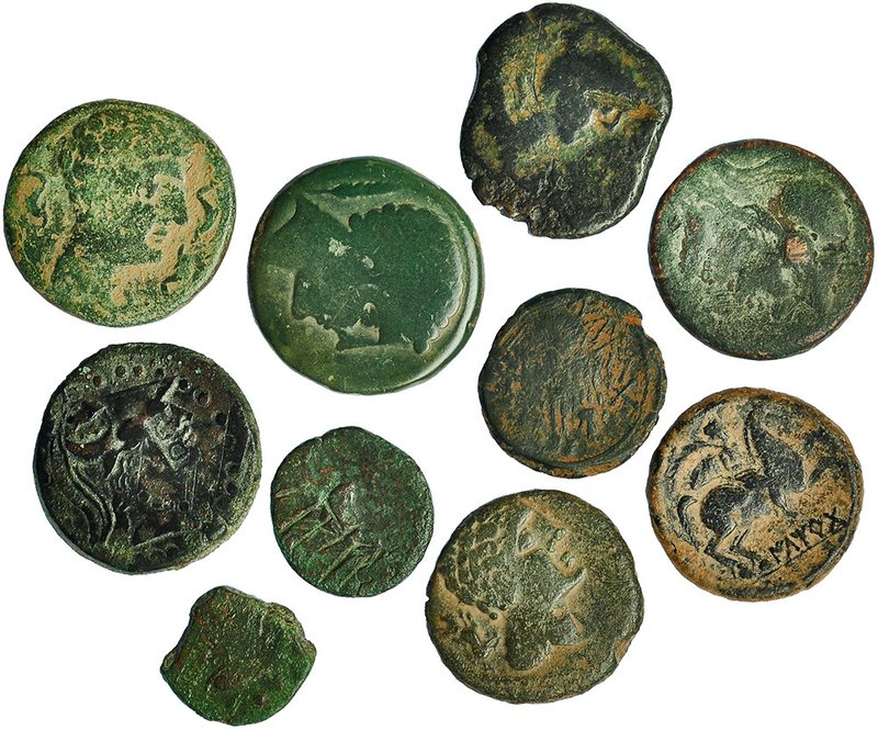 Lote de 10 monedas: unidad (4), as (4) y sextante (2). Emporia, Iltirkesken, Ilt...