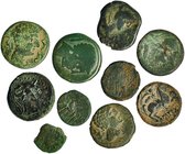 Lote de 10 monedas: unidad (4), as (4) y sextante (2). Emporia, Iltirkesken, Iltirta, Iltukoite y Eusti. Una de ellas incompleta. BC-/BC+.