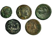 Lote de 5 monedas de Eusti: unidad (4) y mitad. BC/BC+.