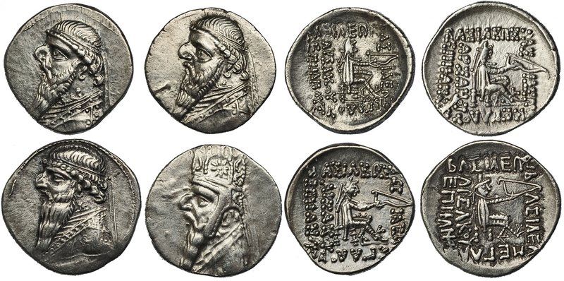 PARTIA. Lote de 4 dracmas. Mitríades II (121-91 a.C.). SEP-27 y 28. Calidad medi...