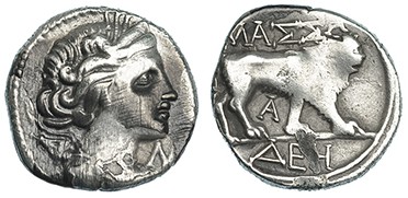 GALIA. Massalia. Dracma (100-49 a.C.). A/ Busto de Artemisa a der. R/ León avanz...