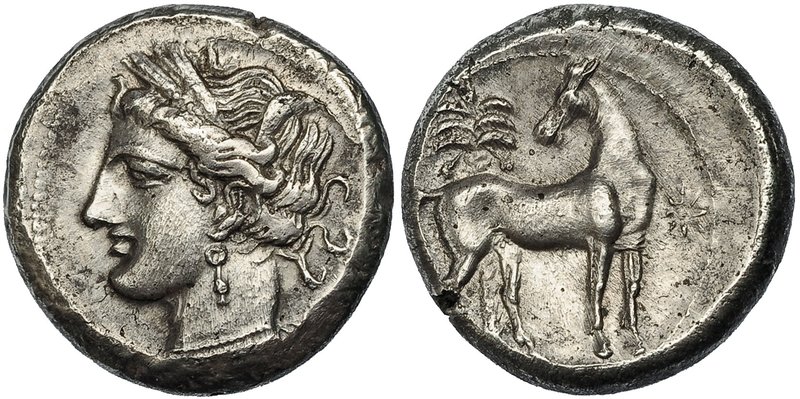 ZEUGITANIA. CARTAGO. Shekel (300 a.C.). A/ Cabeza femenina a der. R/ Caballo con...