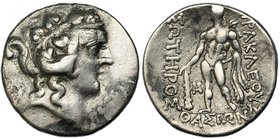 ISLAS DE TRACIA. TASOS. Tetradracma (148 a.C.). A/ Cabeza de Dionisos a der. R/ Heracles a izq. con piel de león y maza; monograma MH a izq. AR 16,54 ...