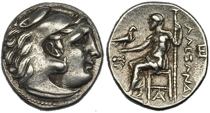 ALEJANDRO III. MAGNESIA. Dracma (305-297 a.C.). R/ Zeus entronizado a izq. con á...