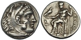 ALEJANDRO III. SARDES. Dracma (334-323 a.C.). R/ Zeus entronizado a izq. con águila y cetro, antorcha a la izq. y monograma bajo el trono. AR 4,25 g. ...