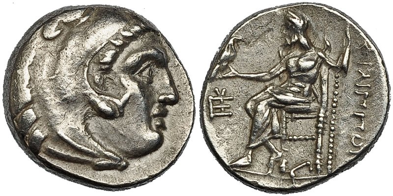 MACEDONIA. FILIPO III. Dracma. Sardes (334-323 a.C.). A/ Cabeza masculina con le...