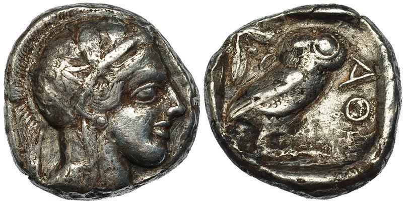 ÁTICA. ATENAS. Tetradracma (449-413 a.C.). A/ Cabeza de Atenea con casco a der. ...